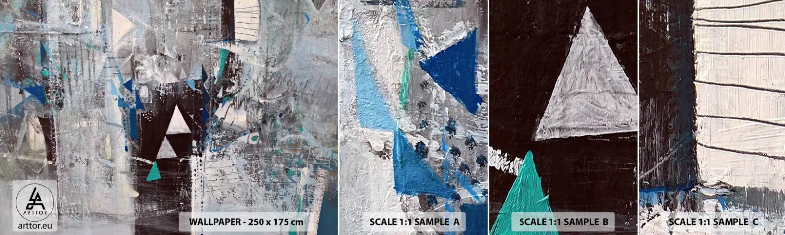 Mostră tapet autocolant Deluxe Sticker - Ordinea superioară a triunghiurilor - Abstracția, Bucată, Model modern - 100x30 cm