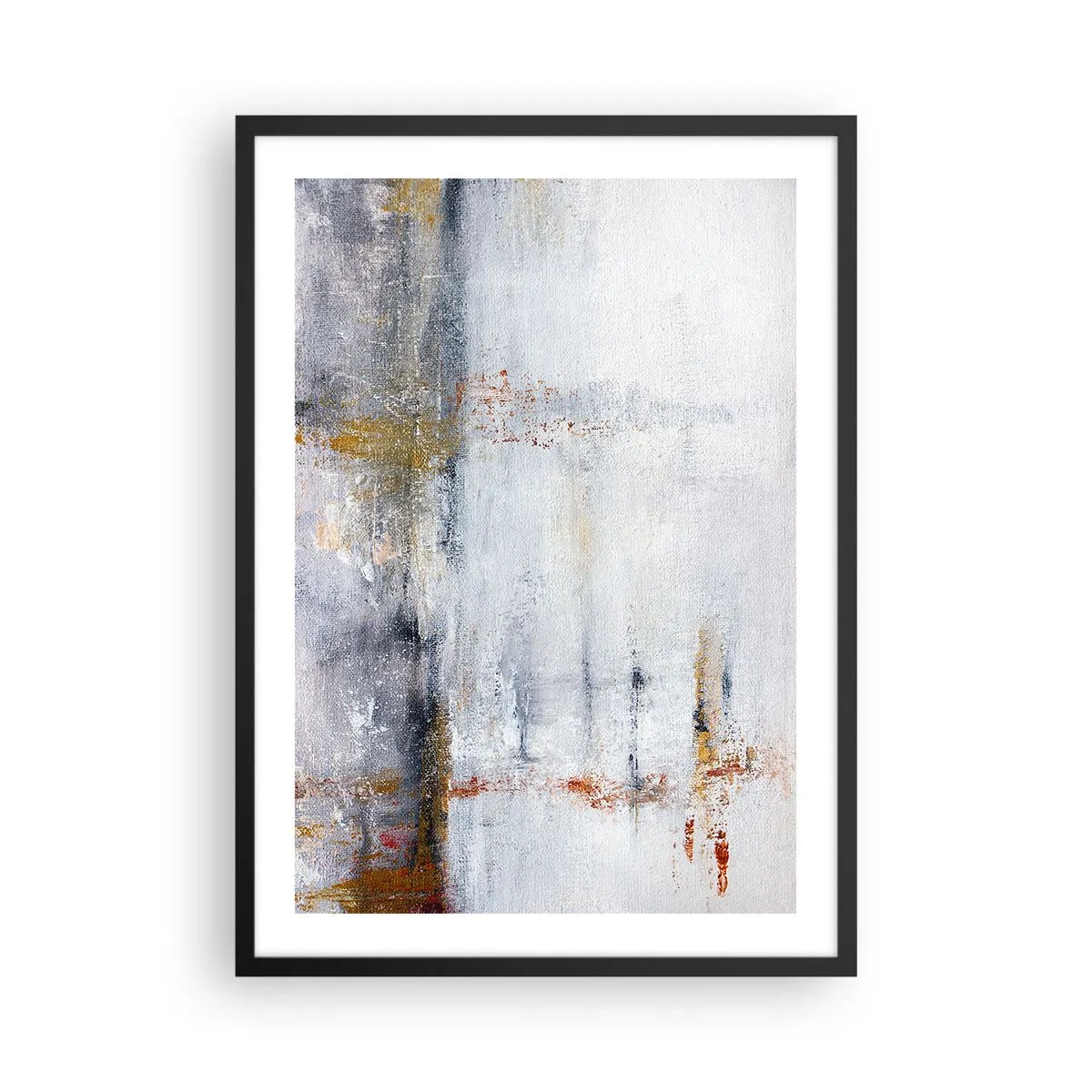 Poster în ramă neagră - O compoziție abstractă cu nuanțe de gri, alb și auriu. - 50x70cm - În spatele cortinei de aer - Decorațiune modernă pentru perete pentru living și dormitor ARTTOR