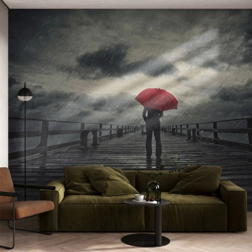 Tapet Standard Eco - Nu e nimic dacă plouă - Pier din lemn, Mare, Plimbare in ploaie - 250x175 cm
