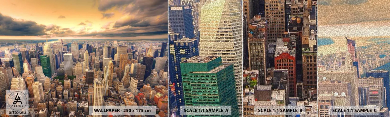 Mostră tapet Premium Sand - O metropolă aurită - Oraș, New York, Arhitectură - 100x30 cm