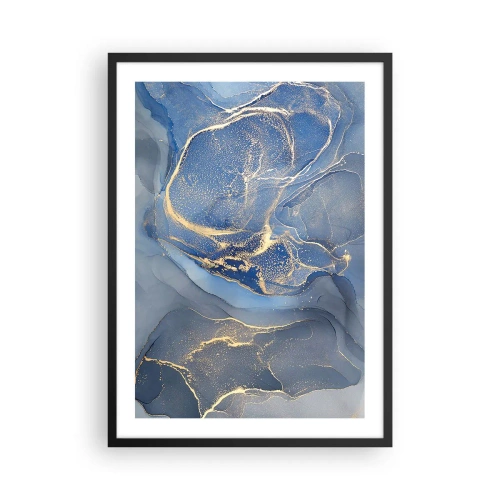 Poster în ramă neagră - Pete abstracte în nuanțe de albastru și auriu - 50x70cm - Praf de aur - Decorațiune modernă pentru perete pentru living și dormitor ARTTOR
