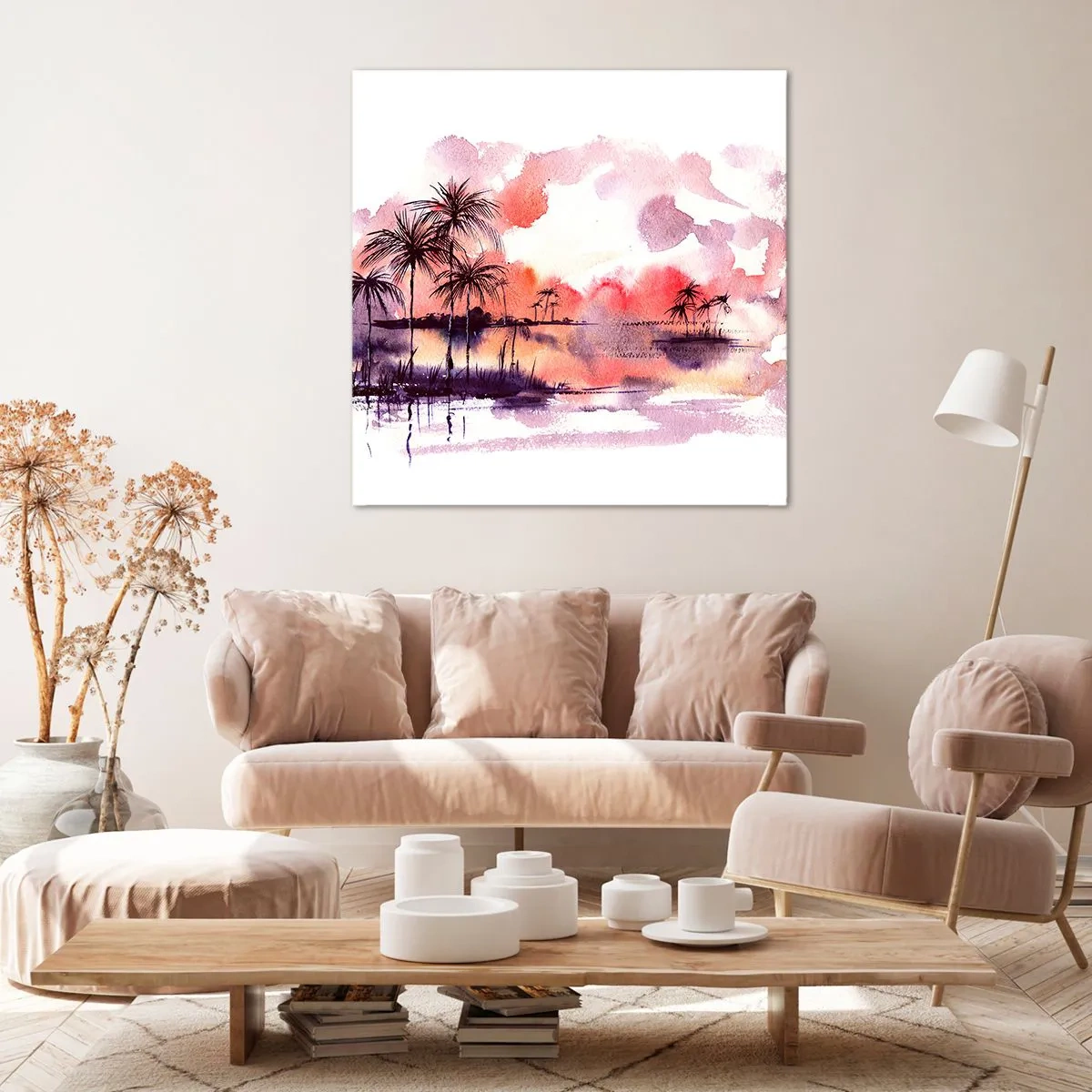 Tablou pe pânză - Liniștea tropicelor în roșu - 70x70 cm