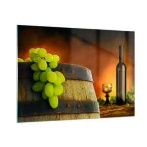 Tablou pe sticlă - Natură moartă cu o sticlă de vin și un ciorchine de struguri - 100x70 cm