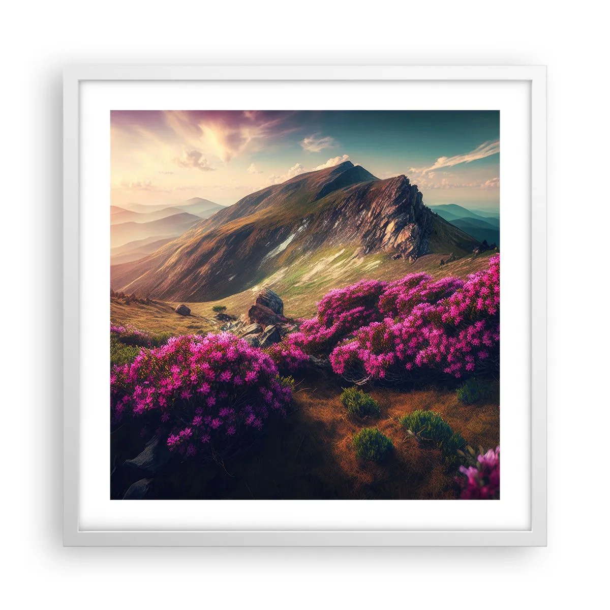 Poster în ramă albă - Vara la munte - 50x50 cm