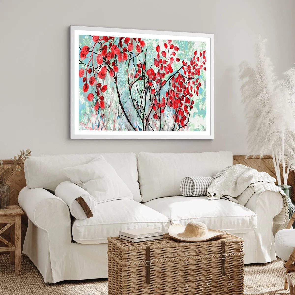 Poster în ramă albă - Arbore în stacojiu - 91x61 cm