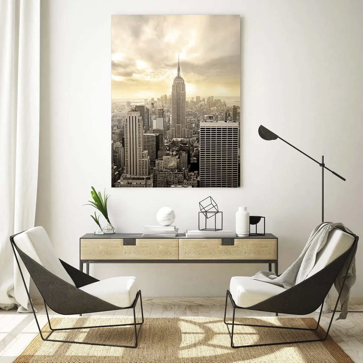 Tablou pe sticlă - New York țesut din gri - 70x100 cm