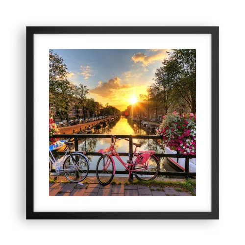 Poster în ramă neagră - Dimineața de primăvară în Amsterdam - 40x40 cm