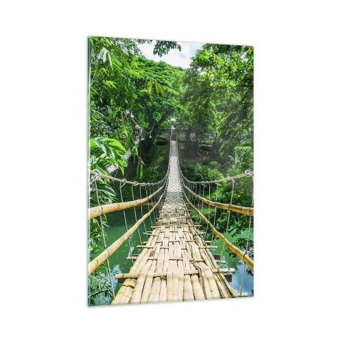 Tablou pe sticlă - Pod de maimuțe peste verdeață - 80x120 cm