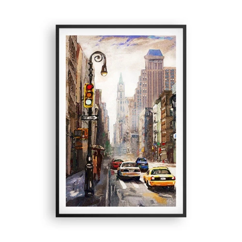 Poster în ramă neagră - New York - plin de culoare și în ploaie - 61x91 cm