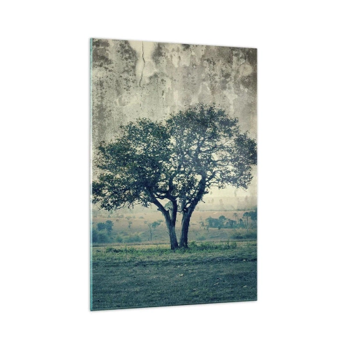 Tablou pe sticlă - Un măr pe o pajiște albastră? - 70x100 cm