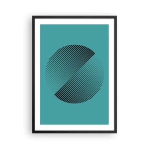 Poster în ramă neagră - Grafică minimalistă de cerc cu linii pe un fundal turcoaz - 50x70cm - Cercul - o variație geometrică - Decorațiune modernă pentru perete pentru living și dormitor ARTTOR