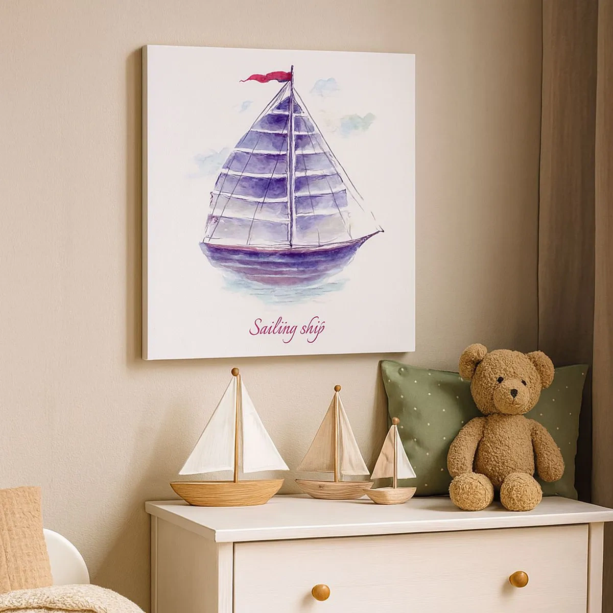 Tablou pe pânză - Pânze pline și apă calmă - 30x30 cm