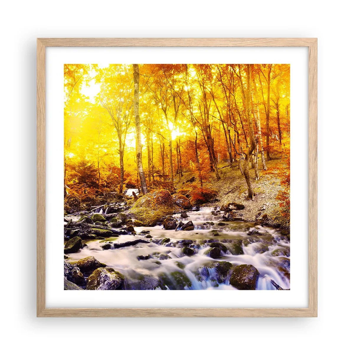 Poster în ramă de stejar deschis - Pietre montate în aur și platină - 50x50 cm