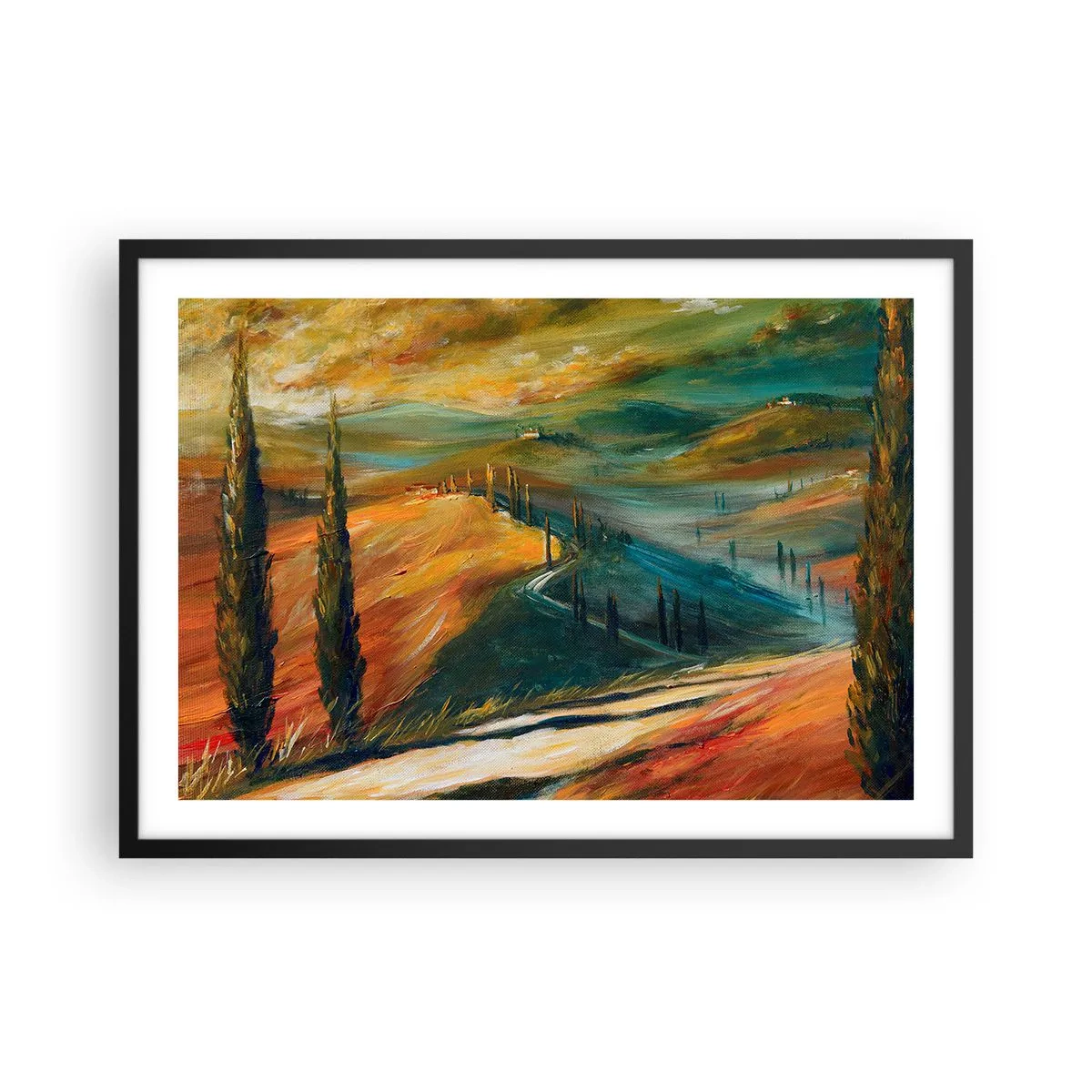 Poster în ramă neagră - Peisaj toscan - 70x50 cm