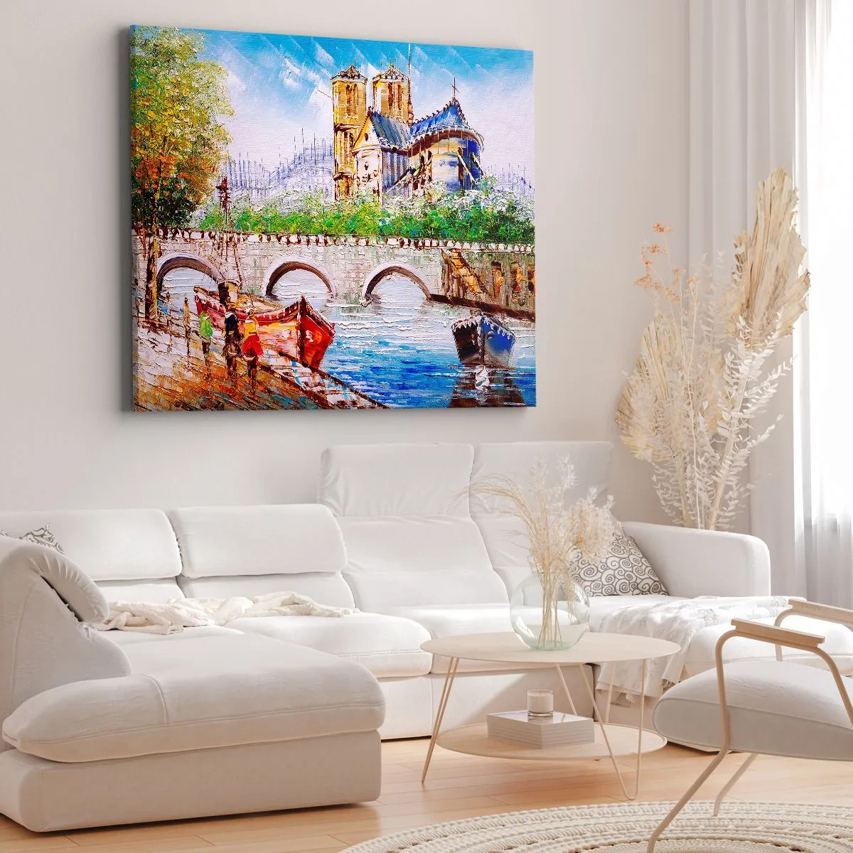 Tablou pe pânză Canvas - Peisaj cu un pod și o catedrală în stil clasic - 70x50cm - Timpul lor nu trece niciodată - Decorațiune modernă pentru perete pentru living și dormitor ARTTOR