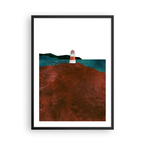 Poster în ramă neagră - Un peisaj minimalist cu un far pe un deal - 50x70cm - Privind marea - Decorațiune modernă pentru perete pentru living și dormitor ARTTOR