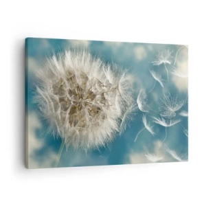 Tablou pe pânză Canvas - O păpădie explodată pe un cer albastru - 70x50cm - Respirația unui înger - Decorațiune modernă pentru perete pentru living și dormitor ARTTOR