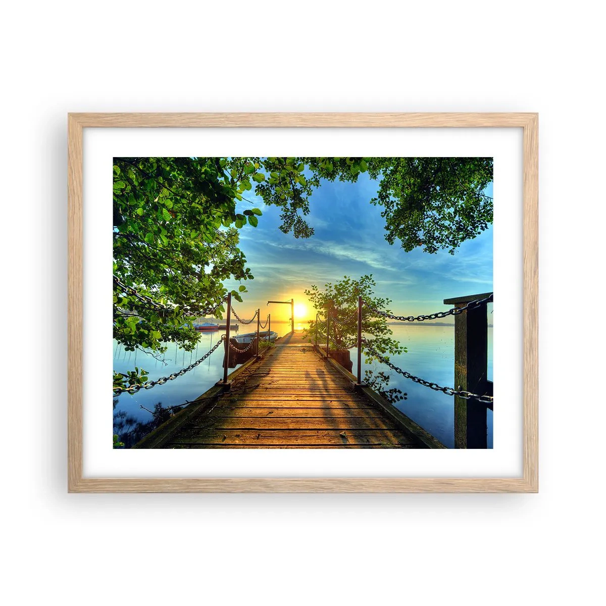 Poster în ramă de stejar deschis - Apusul la malul apei - 50x40 cm