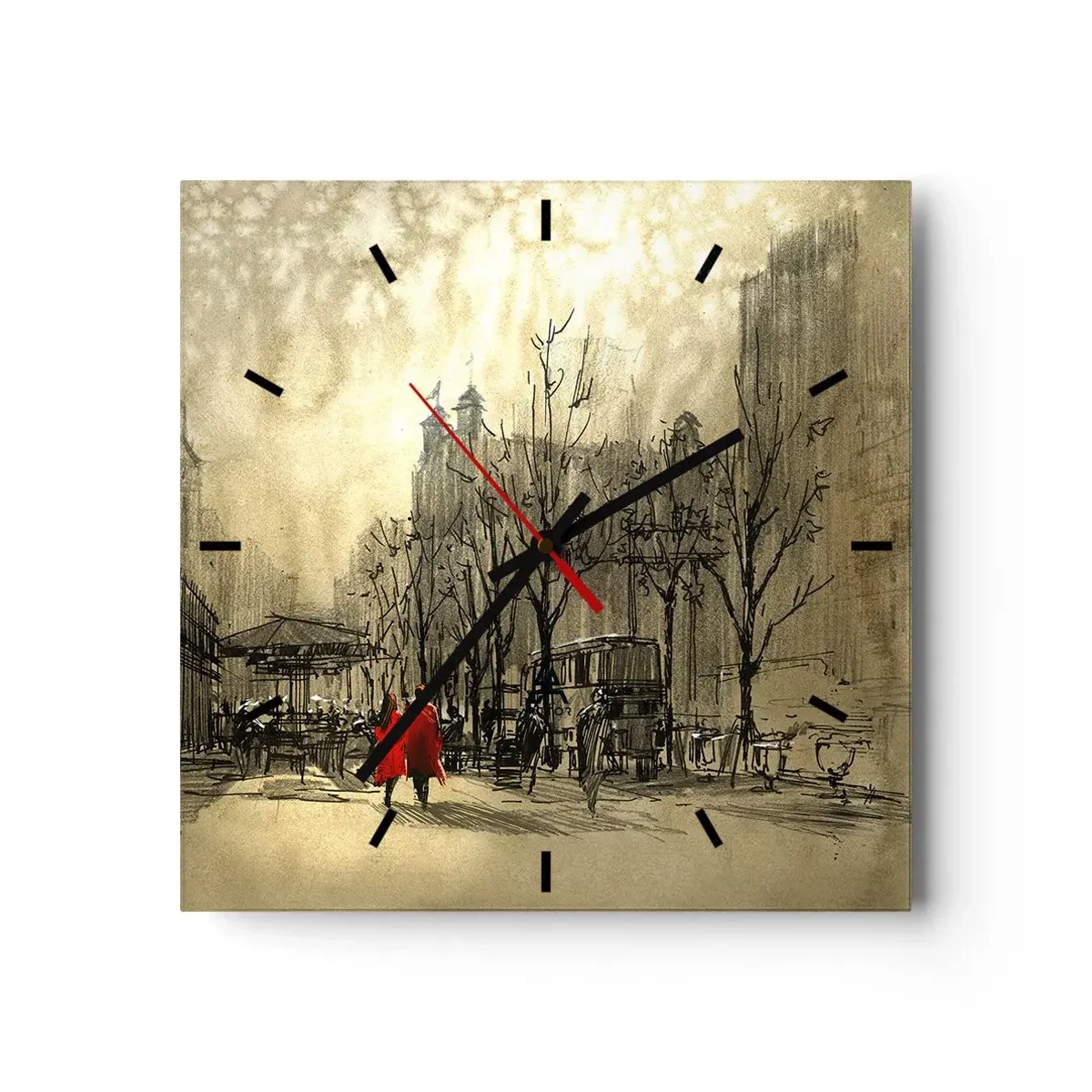 Ceas de perete - Ceas pe sticlă - O întâlnire în ceața londoneză  - 30x30 cm