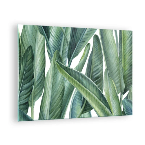 Tablou pe sticlă - Frunze tropicale în nuanțe de verde - 70x50cm - Verdeața în sine - Decorațiune modernă pentru perete pentru living și dormitor ARTTOR