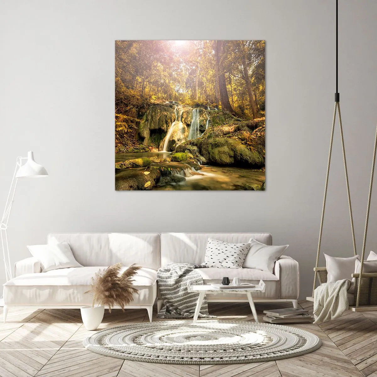 Tablou pe pânză - Cascada de pădure în verde - 70x70 cm