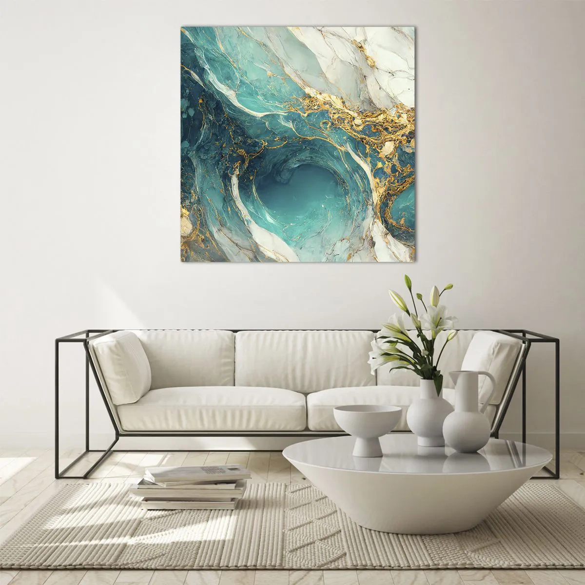 Tablou pe sticlă - Compoziție cu vene aurii - 70x70 cm