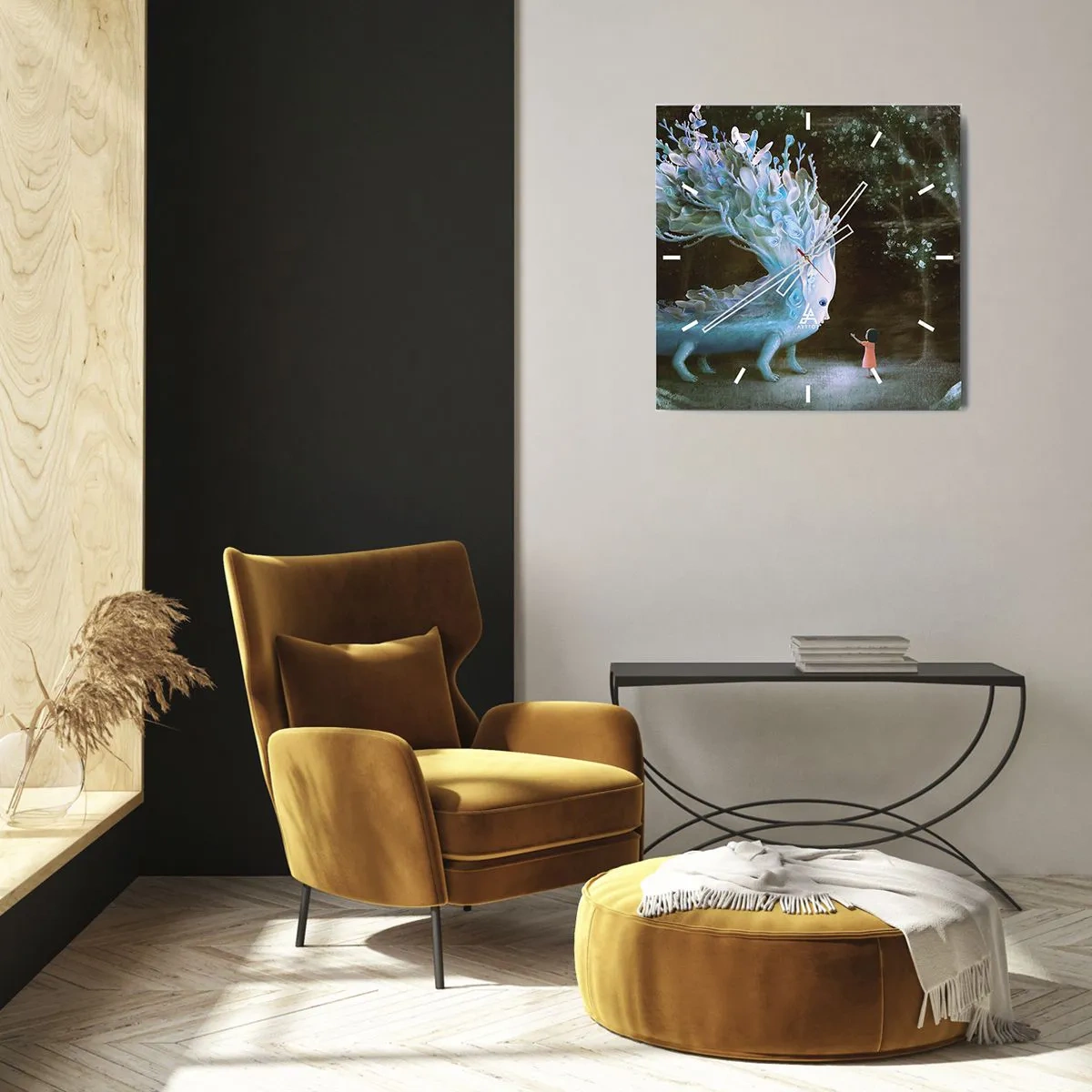 Ceas de perete - Ceas pe sticlă - Întâlnire fantastică - 40x40 cm