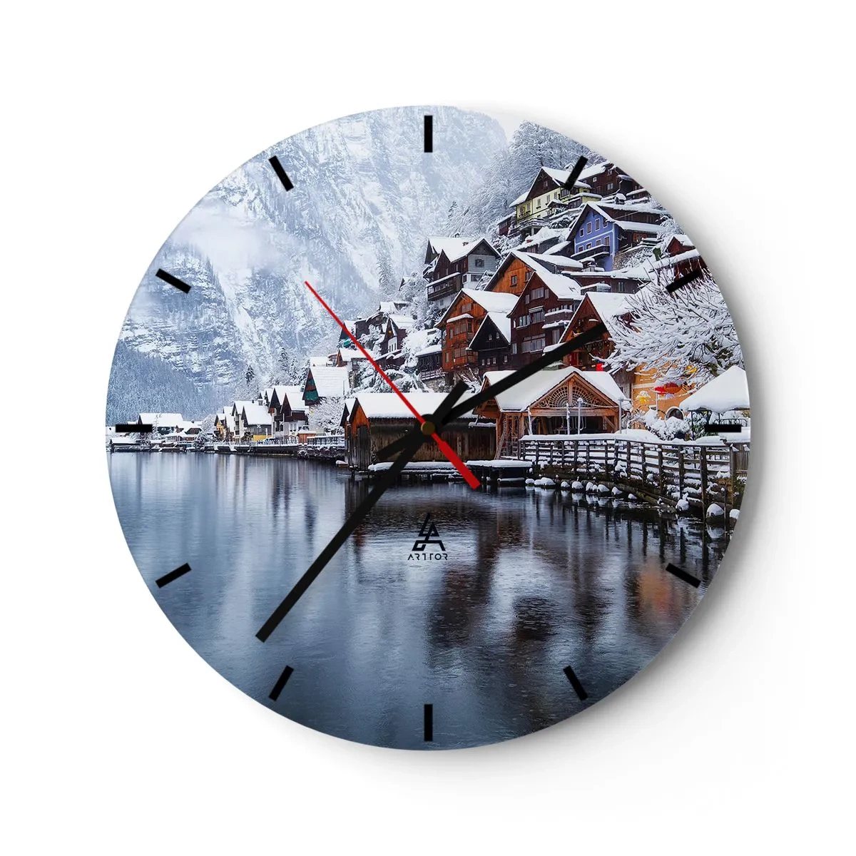Ceas de perete - Ceas pe sticlă - În decor de iarnă - 40x40 cm