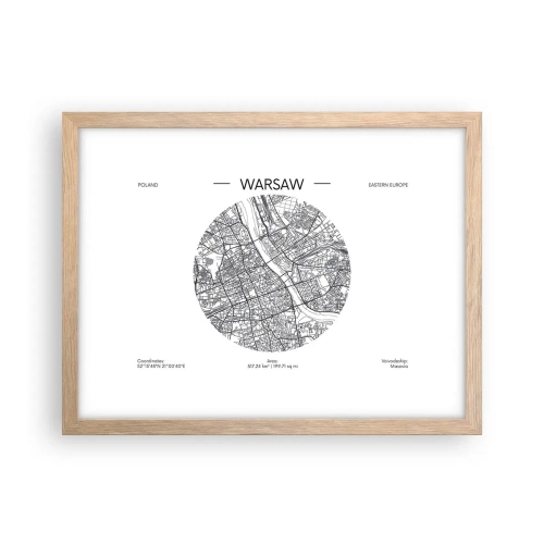 Poster în ramă de stejar deschis - Anatomia Varșoviei - 40x30 cm