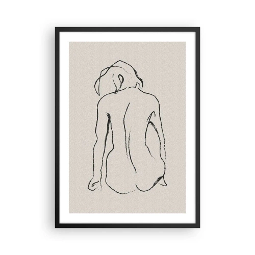 Poster în ramă neagră - O schiță minimalistă a unei femei goale așezate pe spate. - 50x70cm - Nud de fată - Decorațiune modernă pentru perete pentru living și dormitor ARTTOR