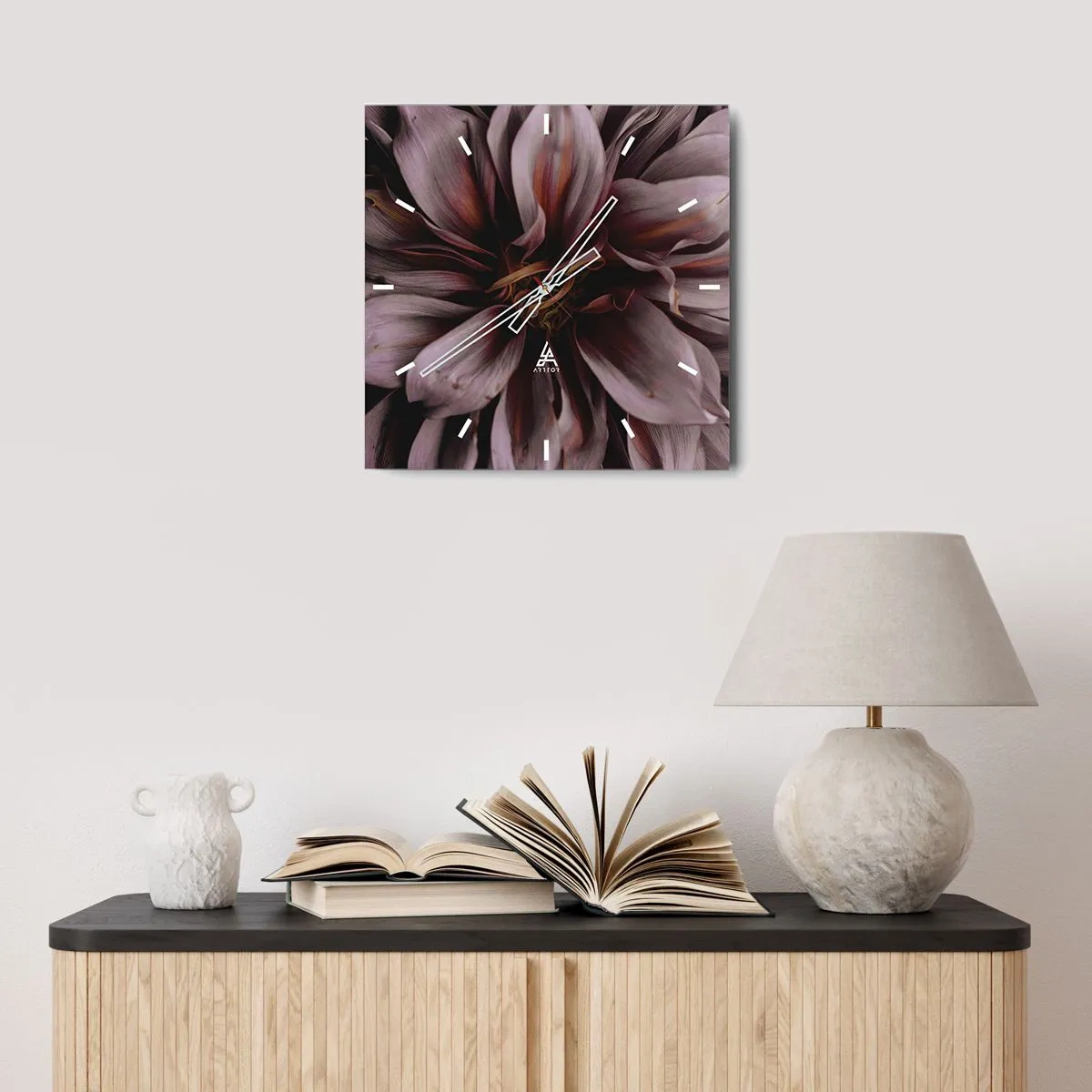 Ceas de perete - Ceas pe sticlă - Inimă florală - 30x30 cm