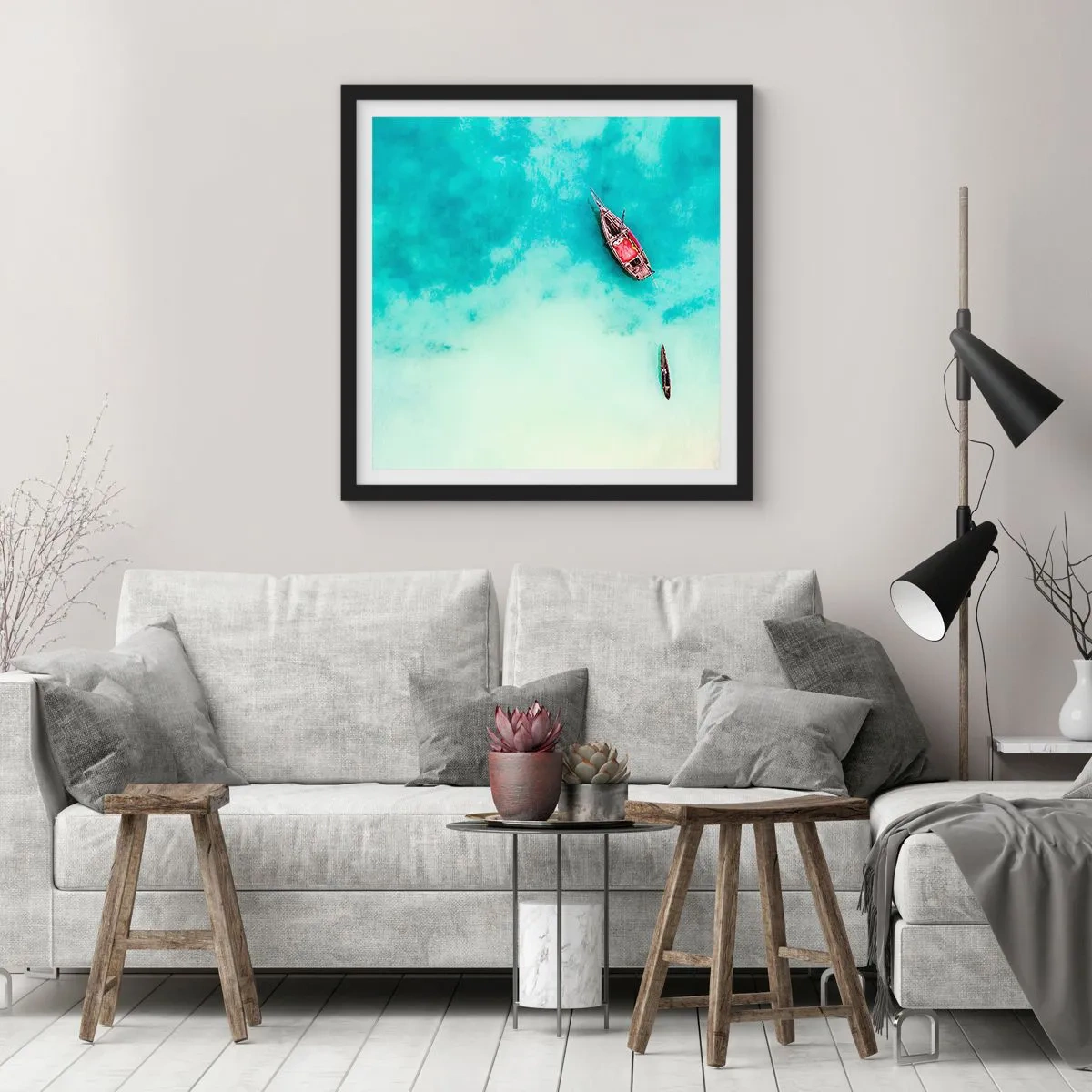 Poster în ramă neagră - Pe plajele din Zanzibar, când apele în exces... - 40x40 cm