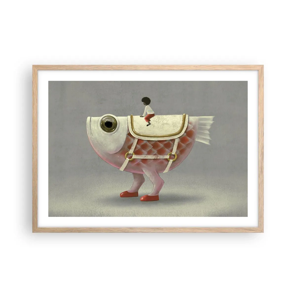 Poster în ramă de stejar deschis - Călărețul Pescărel - 70x50 cm