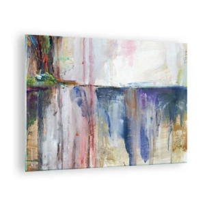 Tablou pe sticlă - O abstracție colorată cu dungi și texturi dinamice de vopsea. - 70x50cm - Impresii și asociații colorate - Decorațiune modernă pentru perete pentru living și dormitor ARTTOR