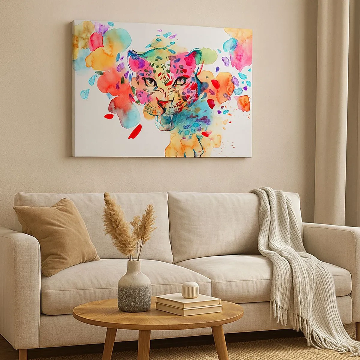 Tablou pe pânză Canvas - Portret abstract al unui leopard în culori intense - 70x50cm - Frumoasa și bestia - Decorațiune modernă pentru perete pentru living și dormitor ARTTOR