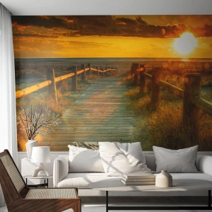Tapet Premium Canvas - Scăldat în aur vechi - Peisaj, Mare, Coborare la Plaja - 450x315 cm
