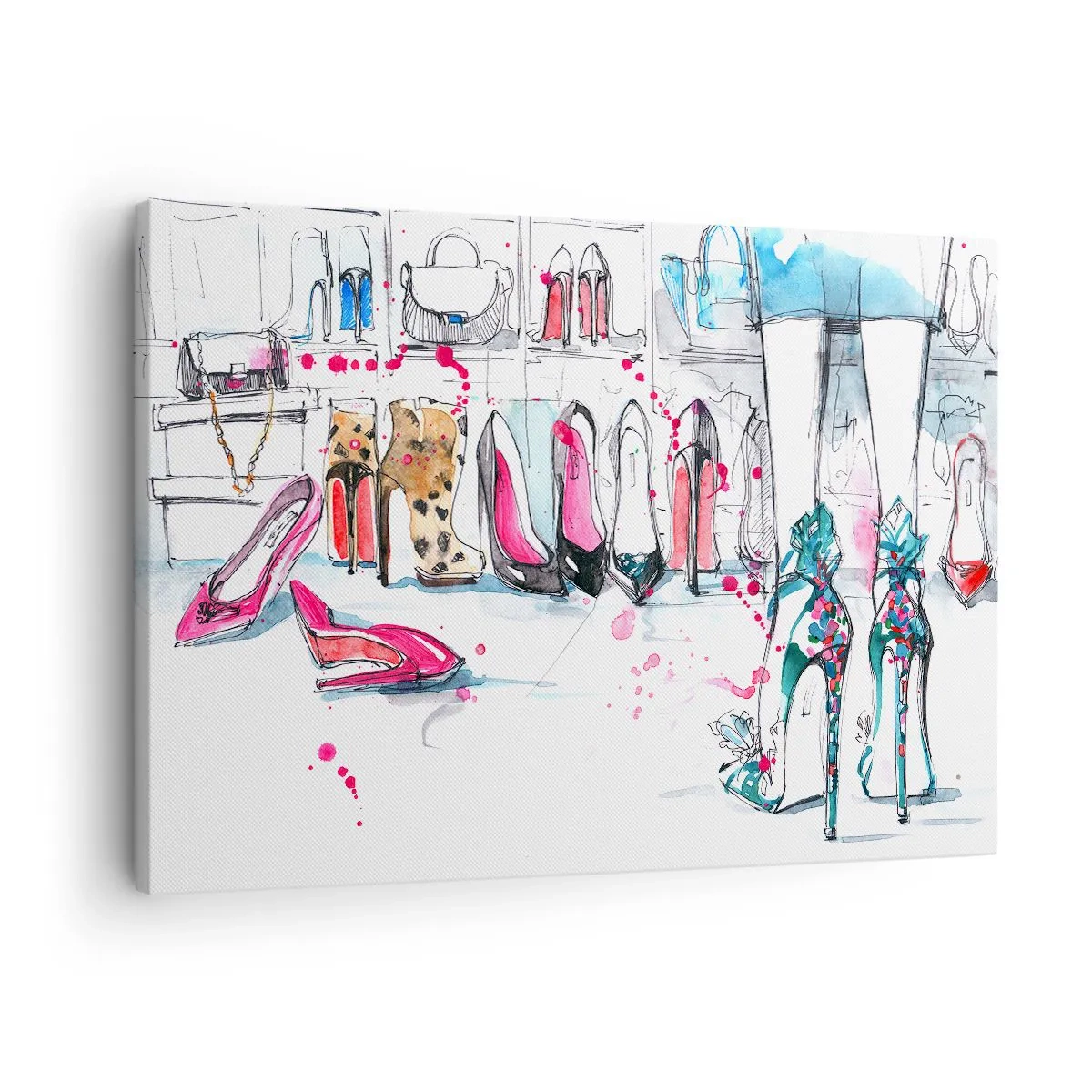 Tablou pe pânză Canvas - Grafică artistică cu tocuri înalte și accesorii - 70x50cm - Sesam, deschide-te - Decorațiune modernă pentru perete pentru living și dormitor ARTTOR