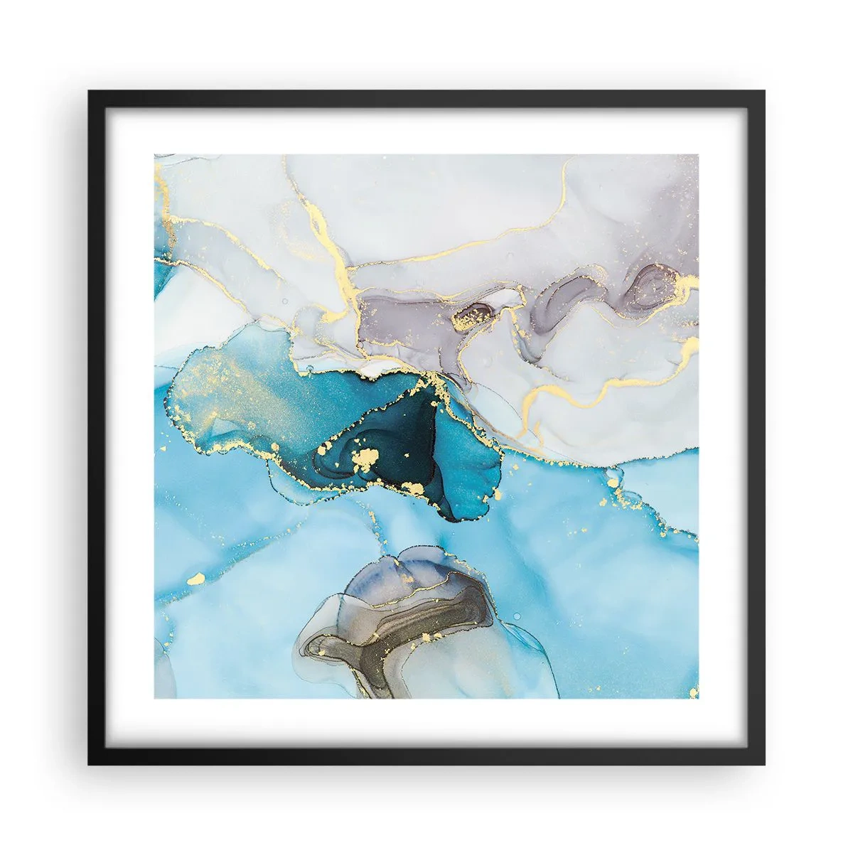 Poster în ramă neagră - Un studiu al întâlnirii dintre gri și turcoaz - 50x50 cm