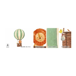 Mostră tapet autocolant Deluxe Sticker - Călătoriile lui Leon - Balon, Leu, Pentru copii - 100x30 cm