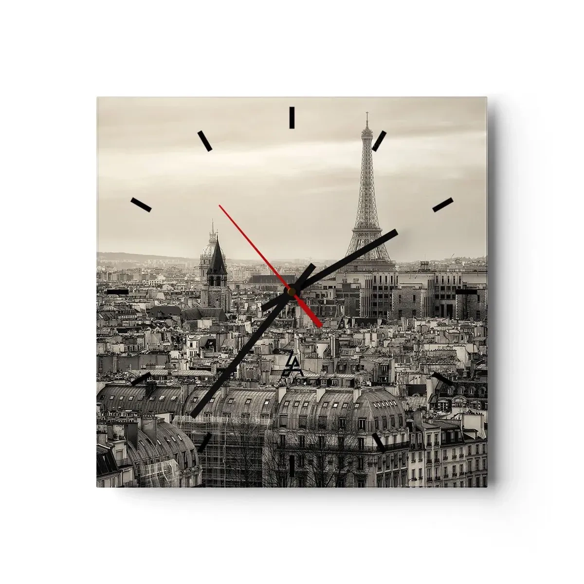 Ceas de perete - Ceas pe sticlă - Deasupra acoperișurilor Parisului - 30x30 cm