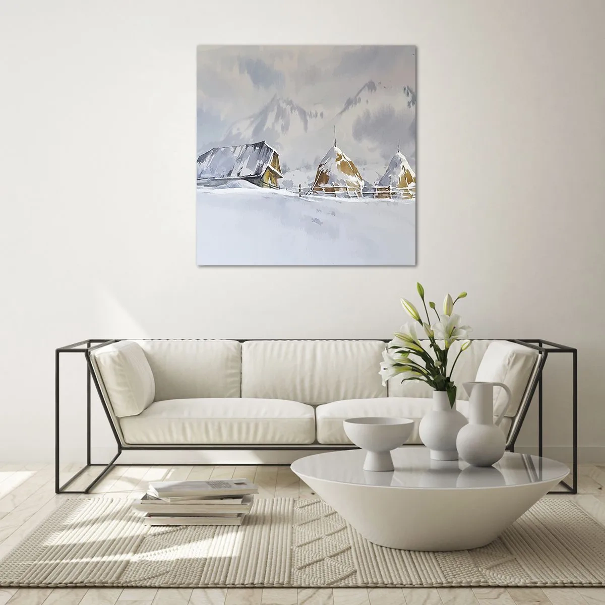 Tablou pe sticlă - Într-o vale înzăpezită - 60x60 cm