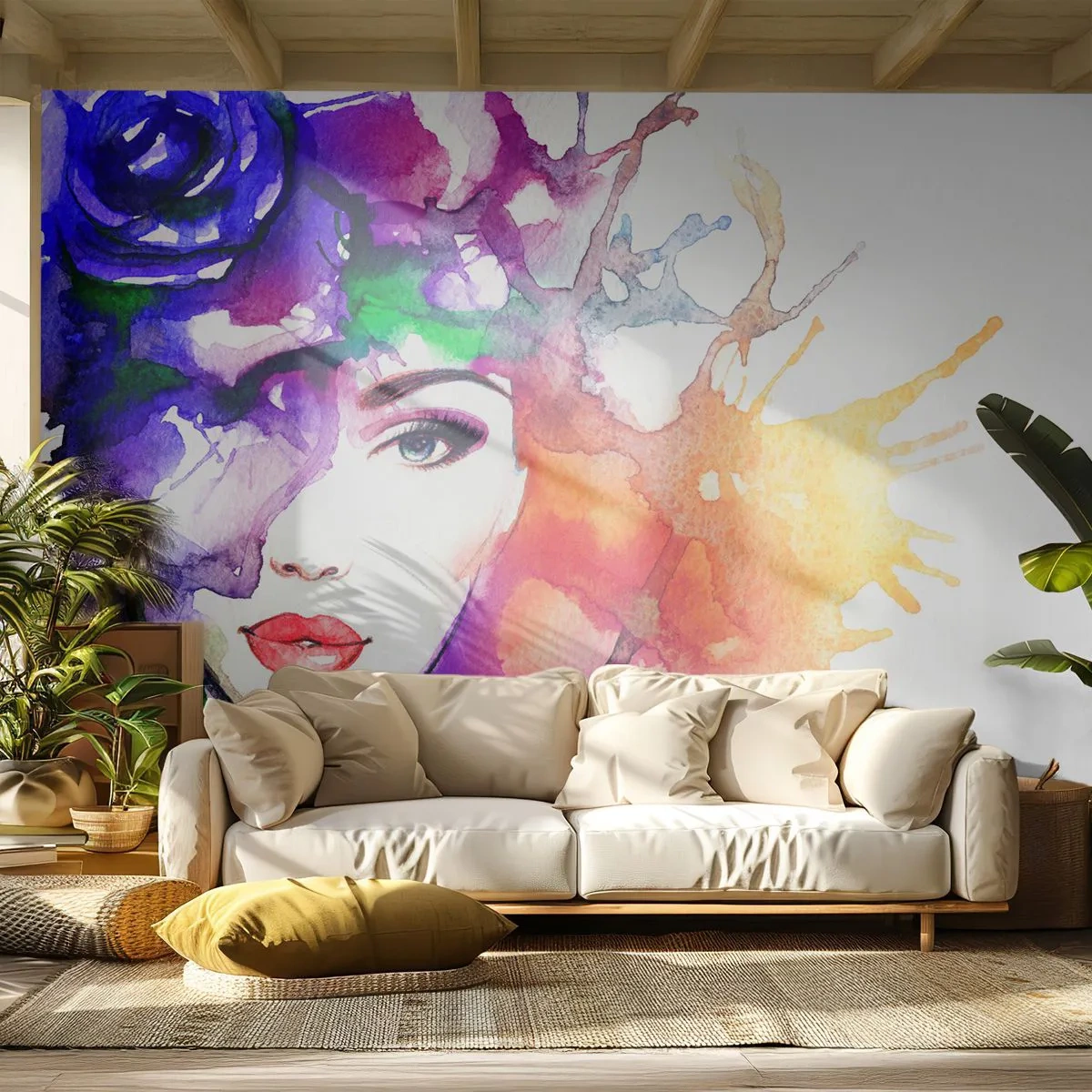 Tapet Autoadeziv Deluxe Sticker - Cu capul în nori - Femeie, Chipul de femeie, Abstracția - 250x175 cm