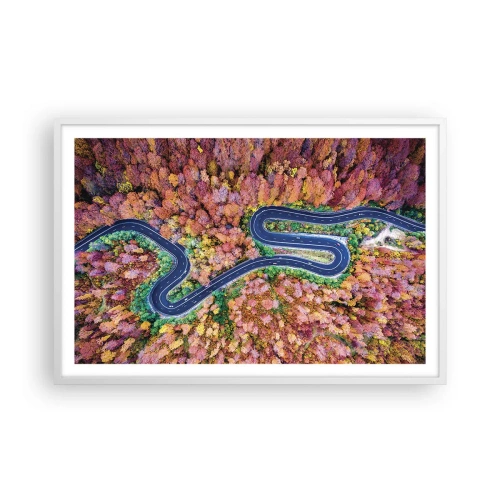 Poster în ramă albă - Un drum șerpuit prin pădure - 91x61 cm