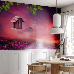 Tapet Autoadeziv Deluxe Sticker - Invitație la cină - Peisaj, Flori, Colivie - 150x105 cm