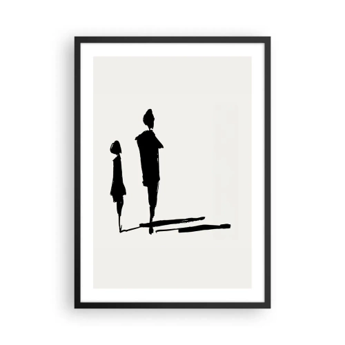 Poster în ramă neagră - Siluete a două figuri negre pe un fundal deschis - 50x70cm - Cu siguranță împreună? - Decorațiune modernă pentru perete pentru living și dormitor ARTTOR