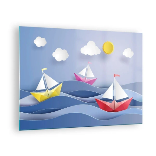 Tablou pe sticlă - O, ce frumos e să te legăni în valuri - 70x50cm - Ah, ce plăcut e să te legeni printre valuri - Decorațiune modernă pentru perete pentru living și dormitor ARTTOR