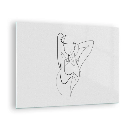 Tablou pe sticlă - O siluetă feminină desenată cu o singură linie pe un fundal alb - 70x50cm - Cine ești tu? - Decorațiune modernă pentru perete pentru living și dormitor ARTTOR