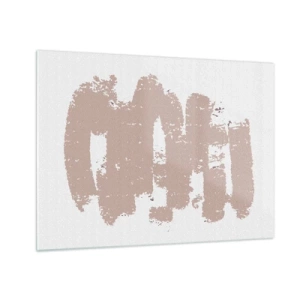 Tablou pe sticlă - Tușe de vopsea roz pe fundal alb - 70x50cm - Abstracție în roz moale - Decorațiune modernă pentru perete pentru living și dormitor ARTTOR