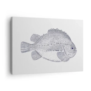 Tablou pe pânză Canvas - Desen alb-negru al unui pește pe fundal alb, în stil minimalist - 70x50cm - Pentru albumul naturalistului - Decorațiune modernă pentru perete pentru living și dormitor ARTTOR