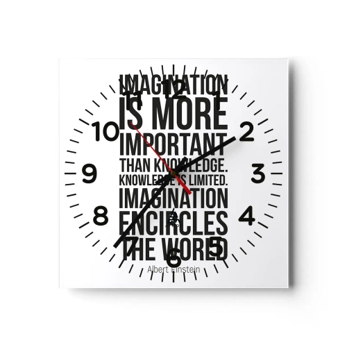 Ceas de perete - Ceas pe sticlă - Einstein despre puterea imaginației - 40x40 cm